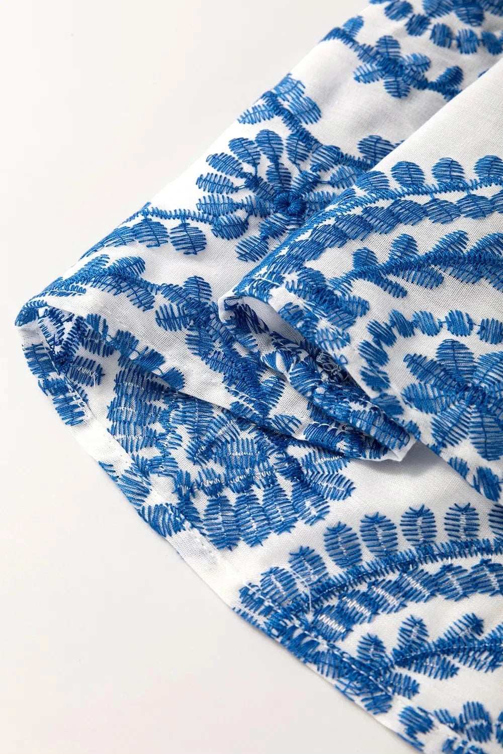 Boho Print Ruffled Cap Sleeve Crew Neck Blouse - Trendsi - Flyclothing LLC