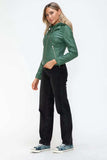 Snobbish Faux Leather Zip Up Drawstring Hooded Jacket - Trendsi - Flyclothing LLC