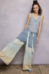 POL Ruched Floral V-Neck Tank with Lace Detail - Trendsi - Flyclothing LLC
