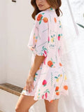 Printed Collared Neck Half Sleeve Romper - Trendsi