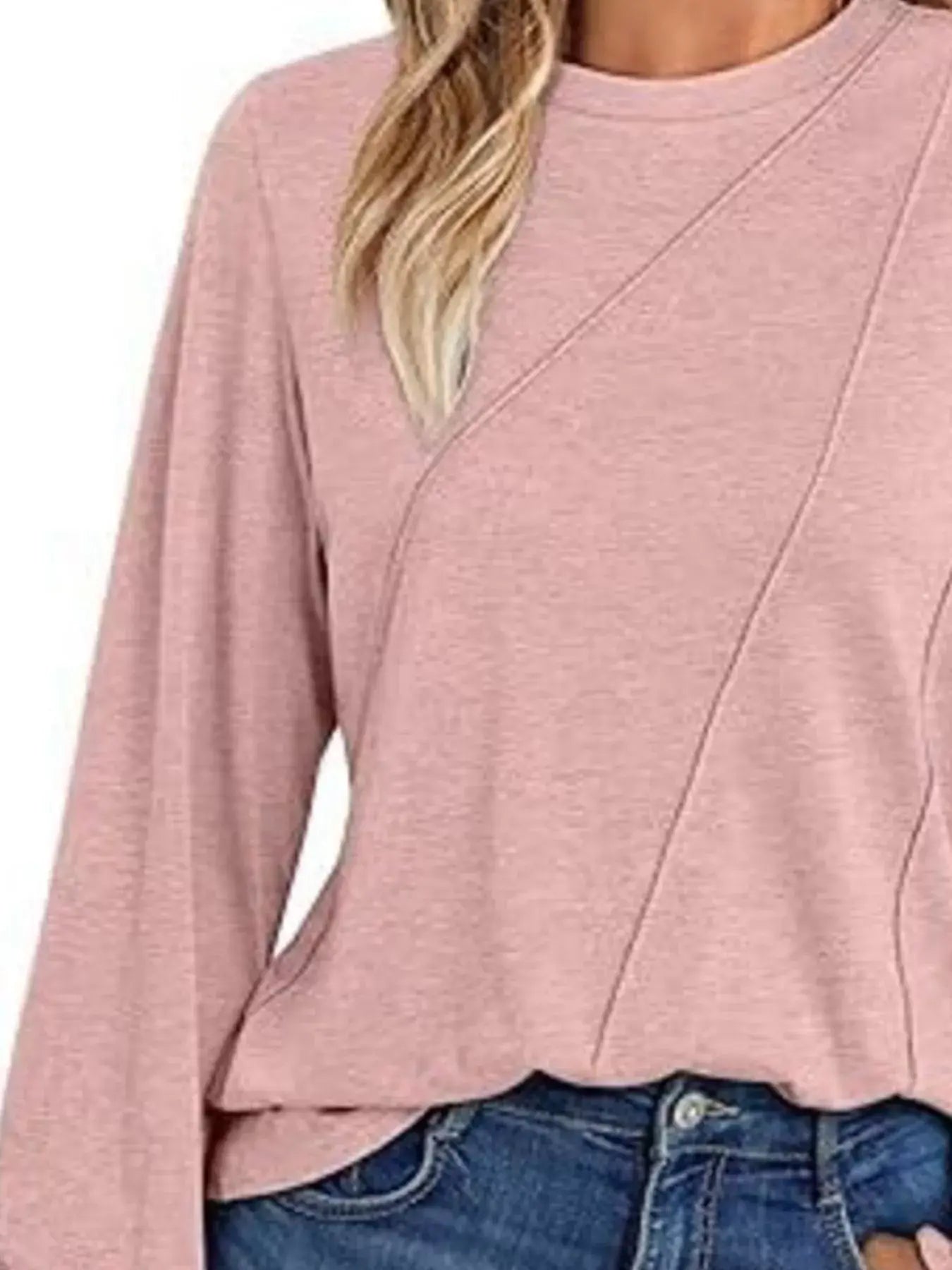 Round Neck Long Sleeve Top - Trendsi - Flyclothing LLC