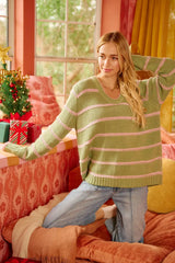 BiBi Striped Long Sleeve Sweater - Trendsi - Flyclothing LLC