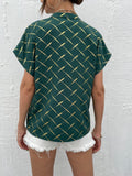 Printed Notched Short Sleeve Blouse - Trendsi