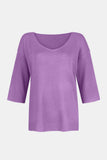 V-Neck Three-Quarter Sleeve Knit Top - Trendsi - Flyclothing LLC