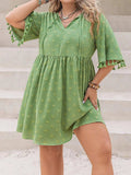 Plus Size Tied Tassel Half Sleeve Mini Dress - Trendsi - Flyclothing LLC