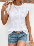 Eyelet Round Neck Cap Sleeve Top - Trendsi
