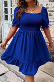 Plus Size Smocked Square Neck Short Sleeve Dress - Trendsi