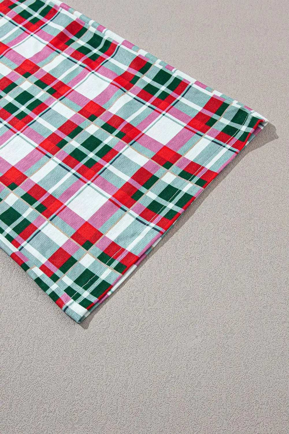 MERRY CHRISTMAS Round Neck Top and Plaid Pants Set - Trendsi - Flyclothing LLC