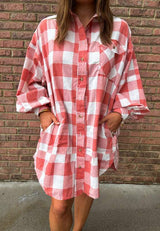 Plaid Collared Neck Long Sleeve Shirt Dress - Trendsi - Flyclothing LLC