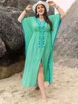 Plus Size Tied Fringe V-Neck Half Sleeve Dress - Trendsi - Flyclothing LLC