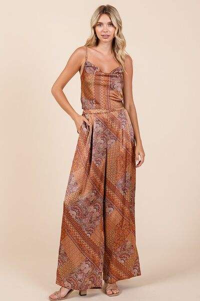 Mittoshop Paisley Patchwork Print Satin Cowl Neck Crop Cami - Trendsi - Flyclothing LLC