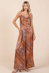 Mittoshop Paisley Patchwork Print Satin Cowl Neck Crop Cami - Trendsi - Flyclothing LLC
