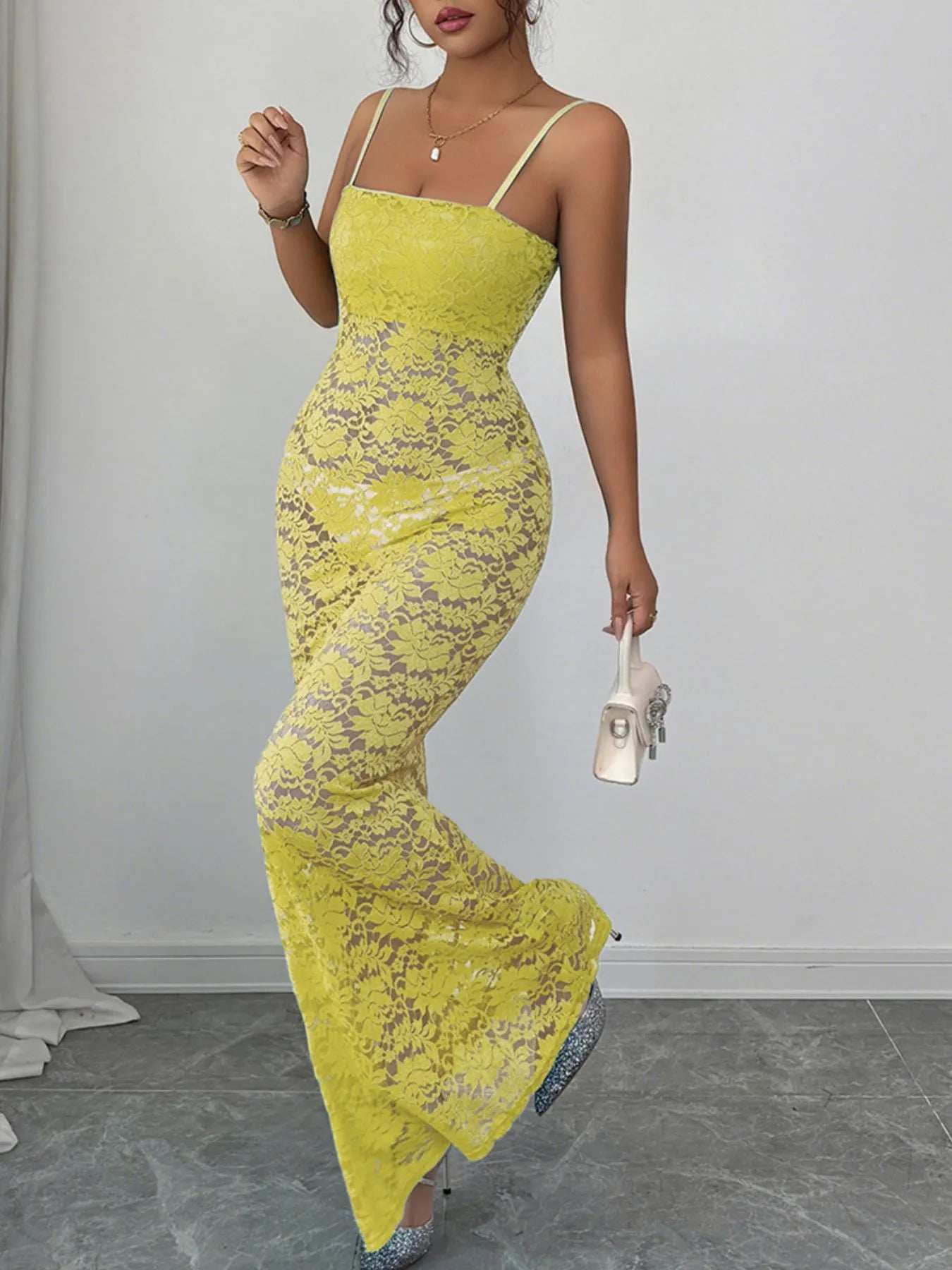 Lace Square Neck Maxi Cami Dress - Trendsi - Flyclothing LLC