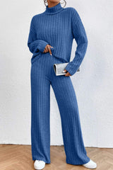 Mock Neck Dropped Shoulder Top and Pants Set - Trendsi - Flyclothing LLC