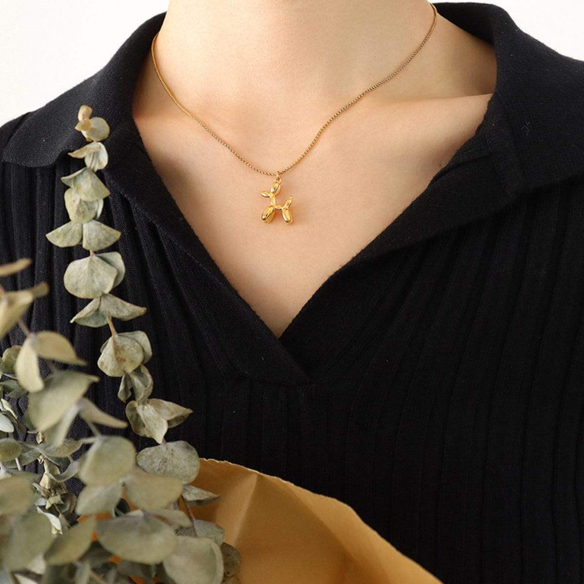 18K Gold-Plated Titanium Steel Puppy Shape Pendant Necklace - Trendsi - Flyclothing LLC