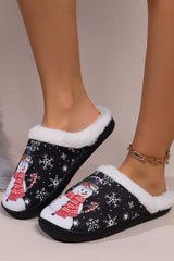 Snowman Round Toe Faux Fur Slippers - Trendsi - Flyclothing LLC