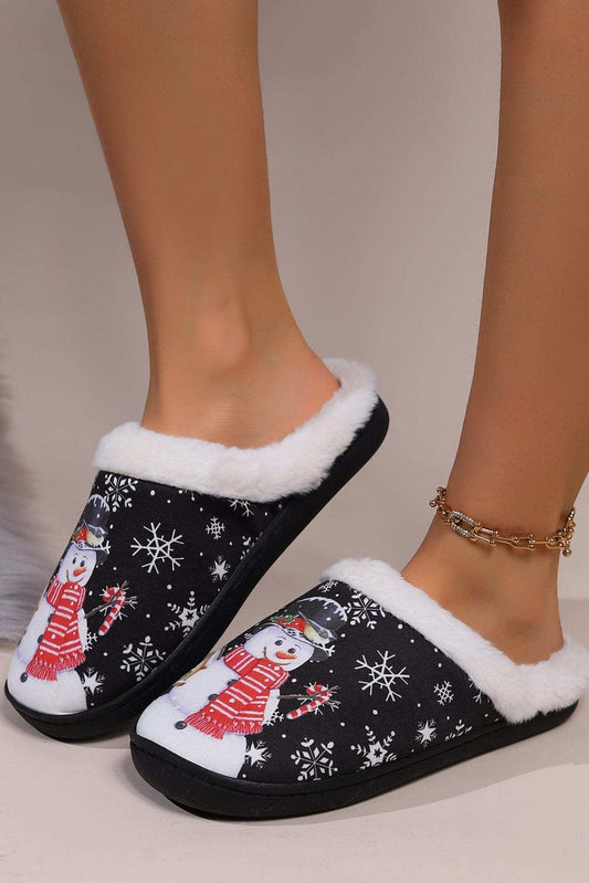 Snowman Round Toe Faux Fur Slippers - Trendsi - Flyclothing LLC