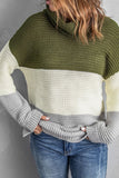 Color Block Turtleneck Long Sleeve Sweater - Trendsi