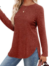Ribbed Knit Long Sleeve T-Shirt - Trendsi - Flyclothing LLC