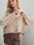 Slit Round Neck Long Sleeve Sweater - Trendsi