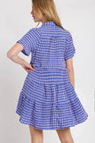 Umgee Full Size Gingham Tiered Button Detail Short Sleeve Dress Plus Size - Trendsi