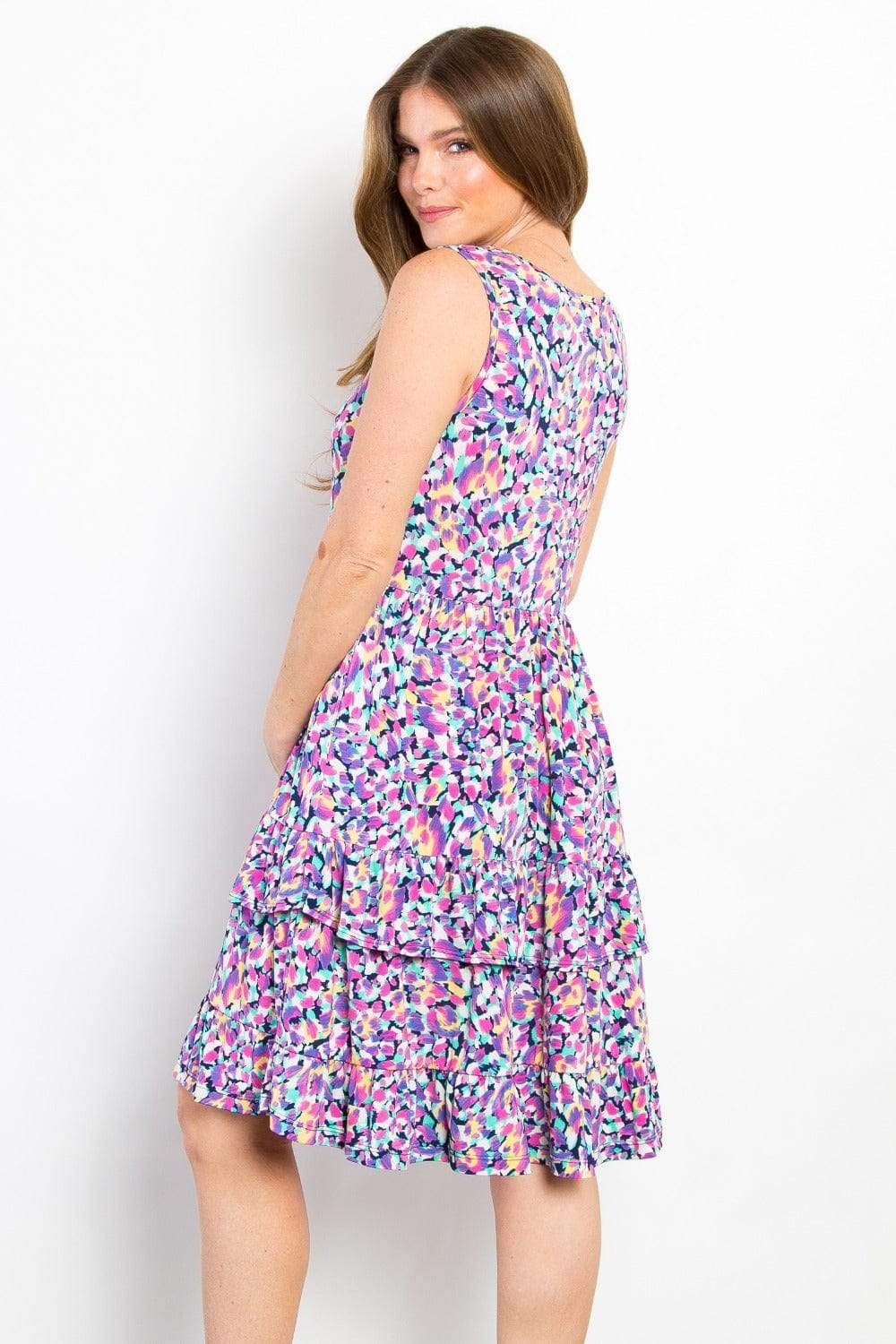Be Stage Full Size Print Wrinkle Free Ruffled Dress - Trendsi - Flyclothing LLC
