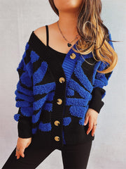 Contrast Button Up Long Sleeve Cardigan - Trendsi