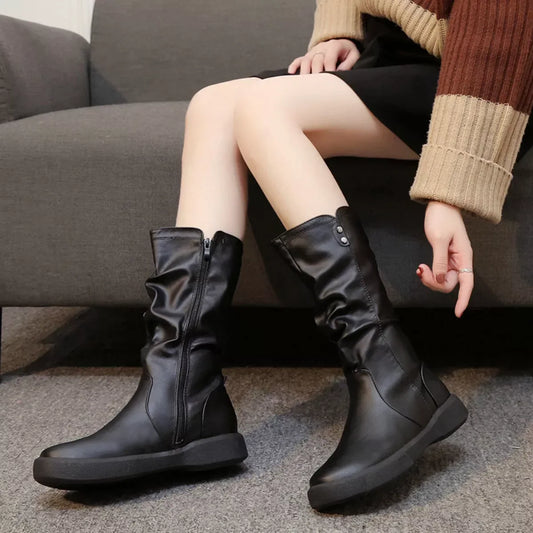 Round Toe Platform Boots - Trendsi - Flyclothing LLC