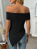 Ribbed Off-Shoulder Asymmetrical Hem T-Shirt - Trendsi - Flyclothing LLC