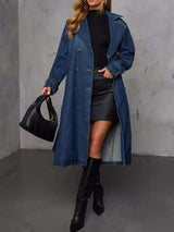 Button Up Long Sleeve Longline Denim Jacket - Trendsi - Flyclothing LLC