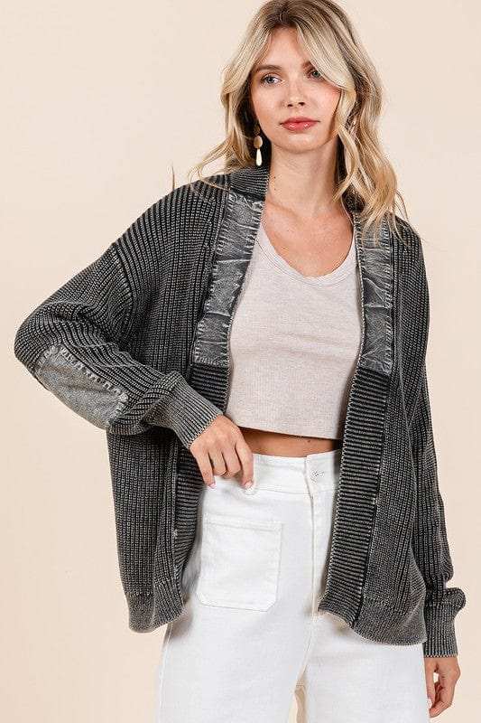 Mittoshop Contrast Patch Open Front Mineral Wash Cardigan - Trendsi - Flyclothing LLC