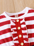 Striped & Stars Ruffled Round Neck Cap Sleeve Dress - Trendsi