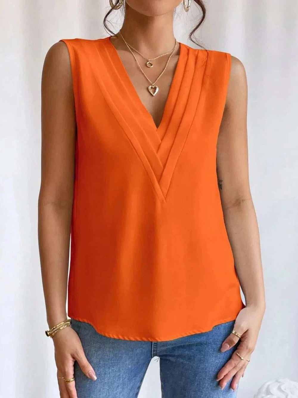 V-Neck Pleated Sleeveless Cami Tank Top - Trendsi - Flyclothing LLC