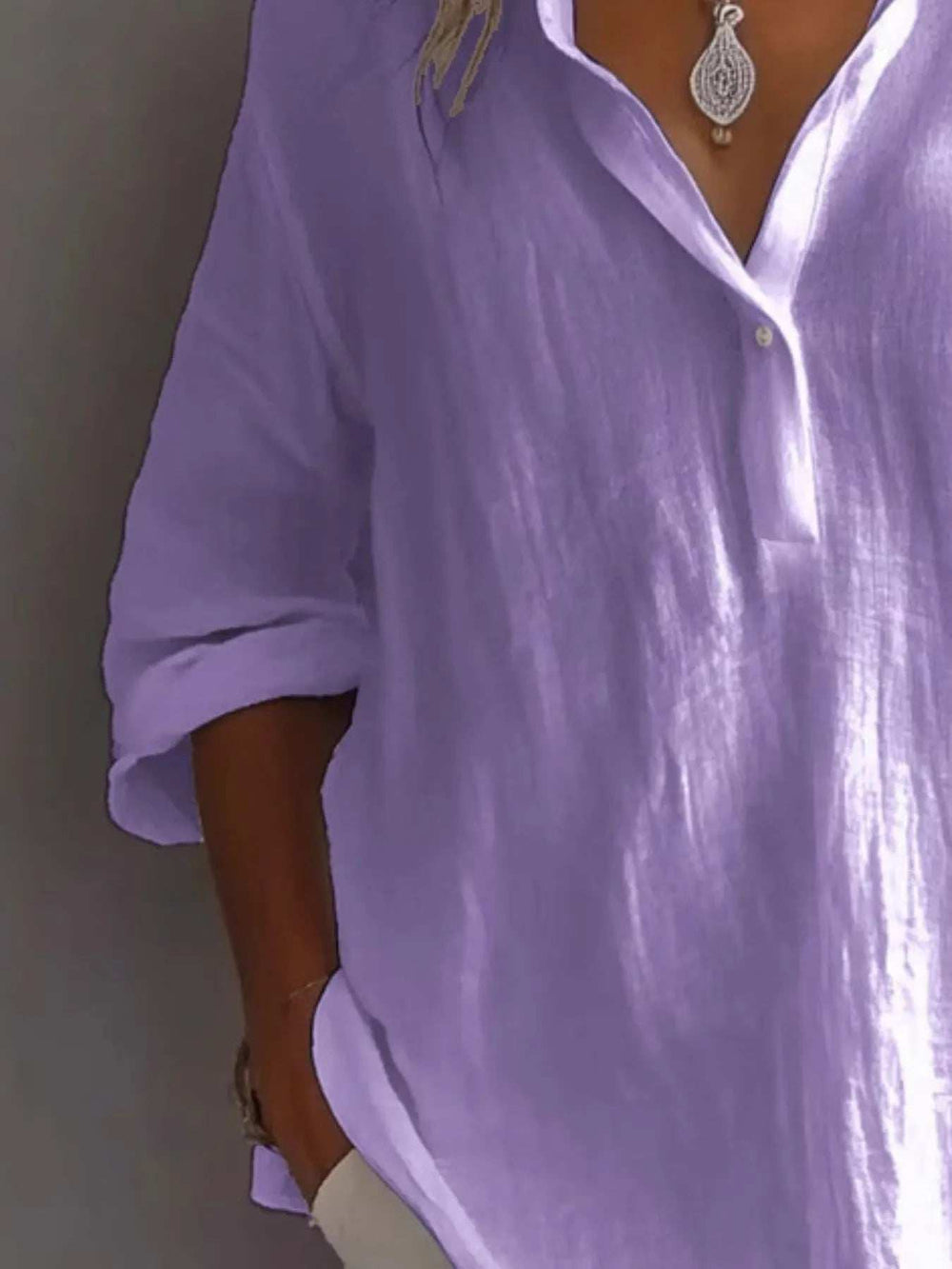 Collared Neck Long Sleeve Shirt - Trendsi - Flyclothing LLC