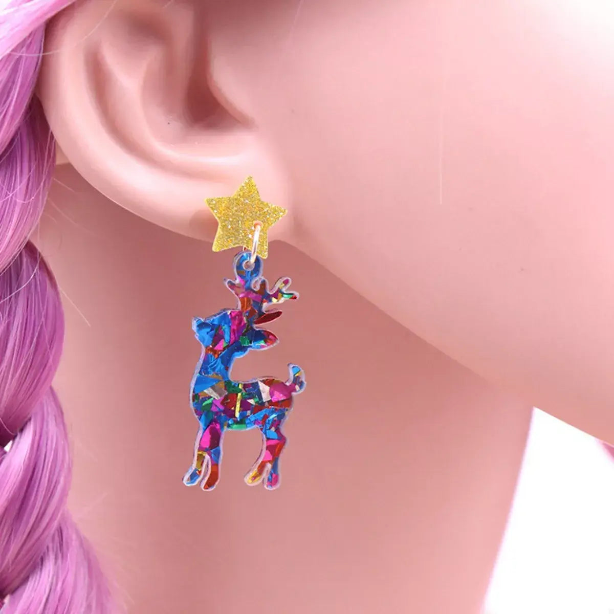 Acrylic Christmas Reindeer Dangle Earrings - Trendsi - Flyclothing LLC