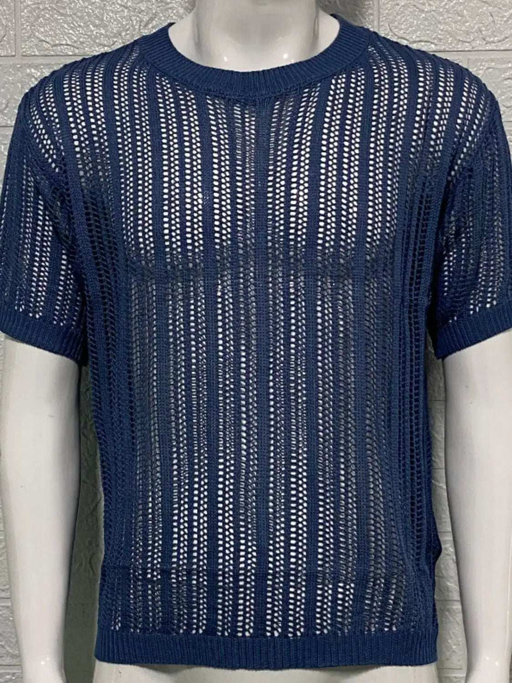 Men's Openwork Round Neck Knit T-Shirt - Trendsi - Flyclothing LLC