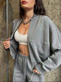 Baseball Collar Zip Up Top and Drawstring Paants Set - Trendsi - Flyclothing LLC