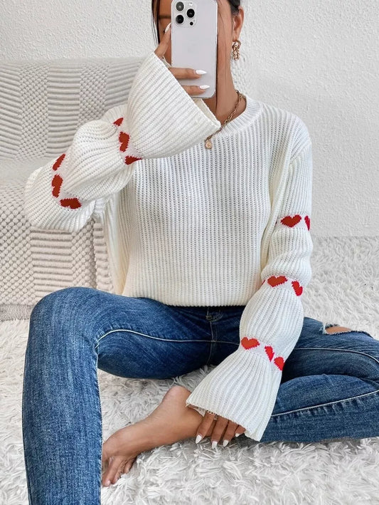 Heart Pattern Round Neck Sweater - Trendsi - Flyclothing LLC