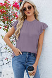Ruffled Round Neck Cap Sleeve Blouse - Trendsi - Flyclothing LLC