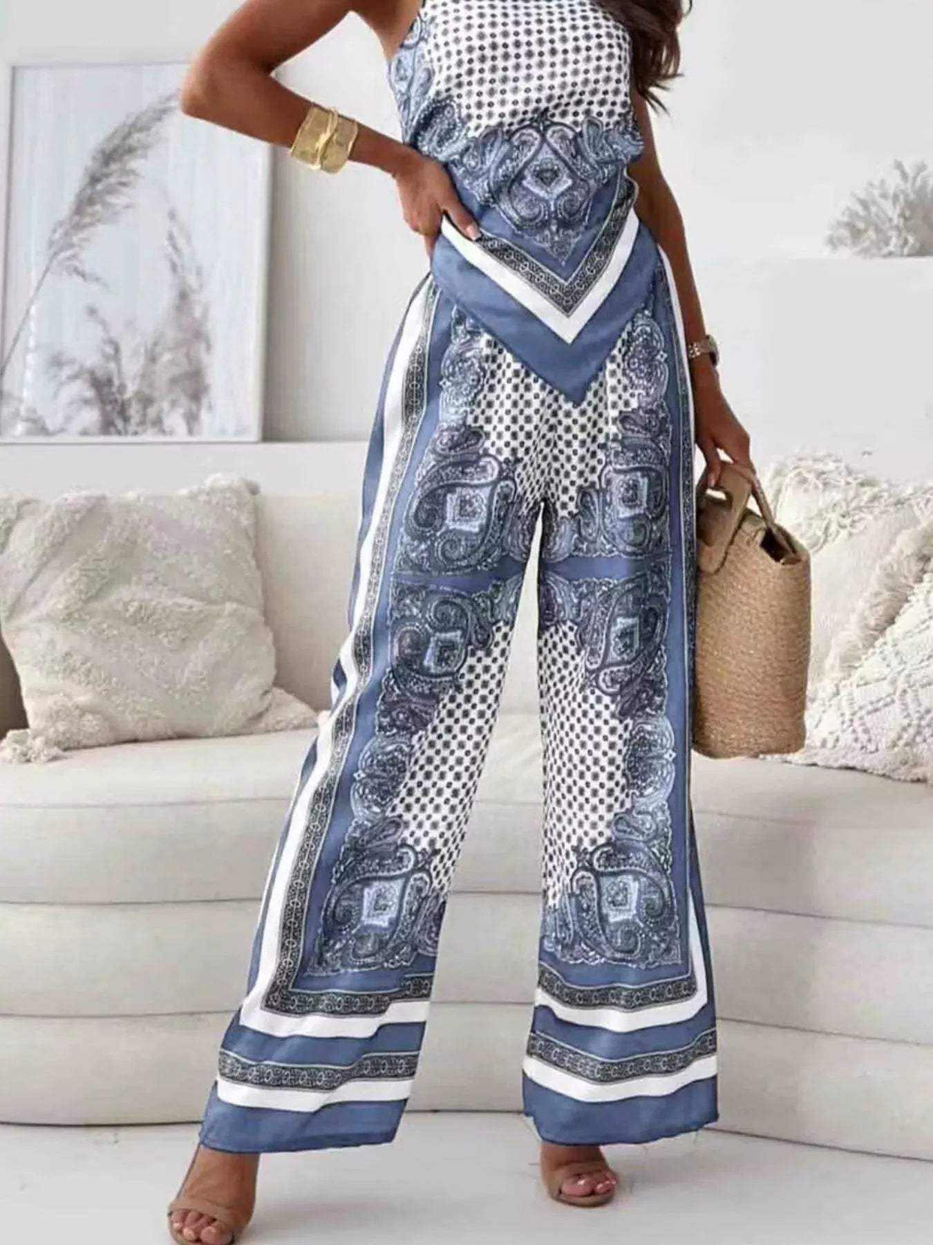 Printed Cami and Wide Leg Pants Set - Trendsi - Flyclothing LLC