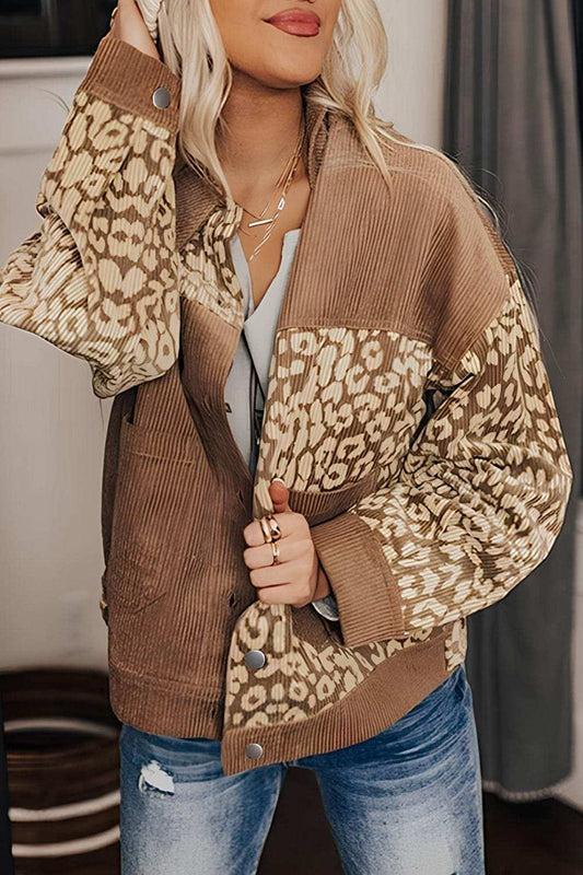 Leopard Button Up Drop Shoulder Jacket - Trendsi - Flyclothing LLC