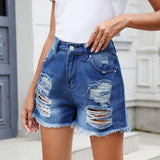 Distressed Raw Hem Denim Shorts - Trendsi