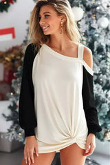 BiBi French Terry Knit Color Block One Shoulder Top - Trendsi - Flyclothing LLC