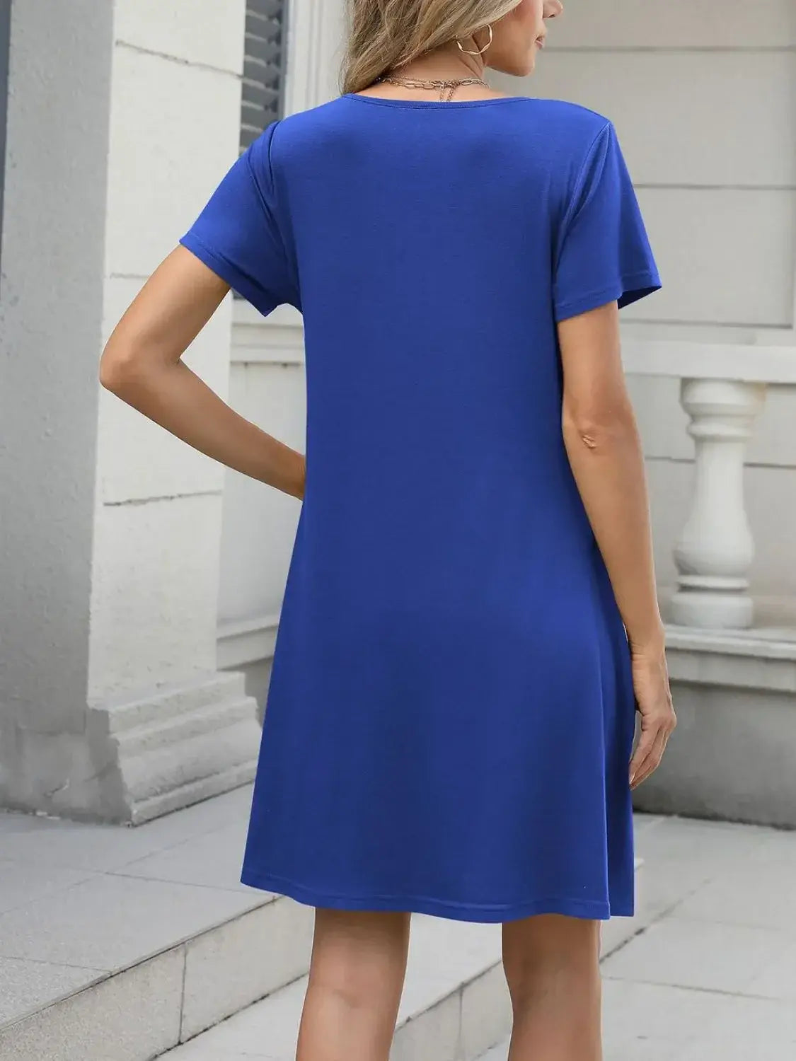 Pleated Front Round Neck Swing Dress - Trendsi - Flyclothing LLC