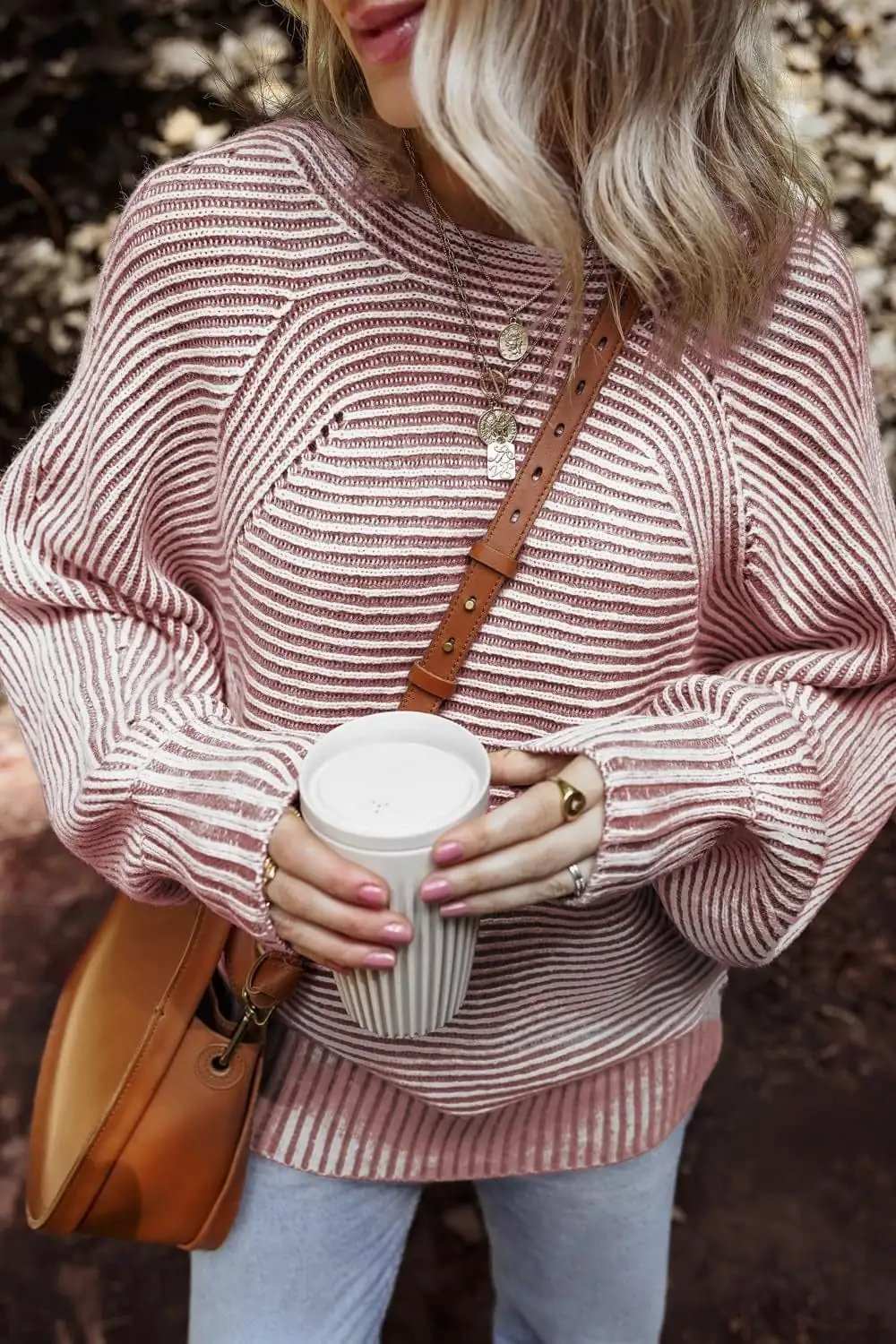 Textured Striped Round Neck Long Sleeve Top - Trendsi - Flyclothing LLC