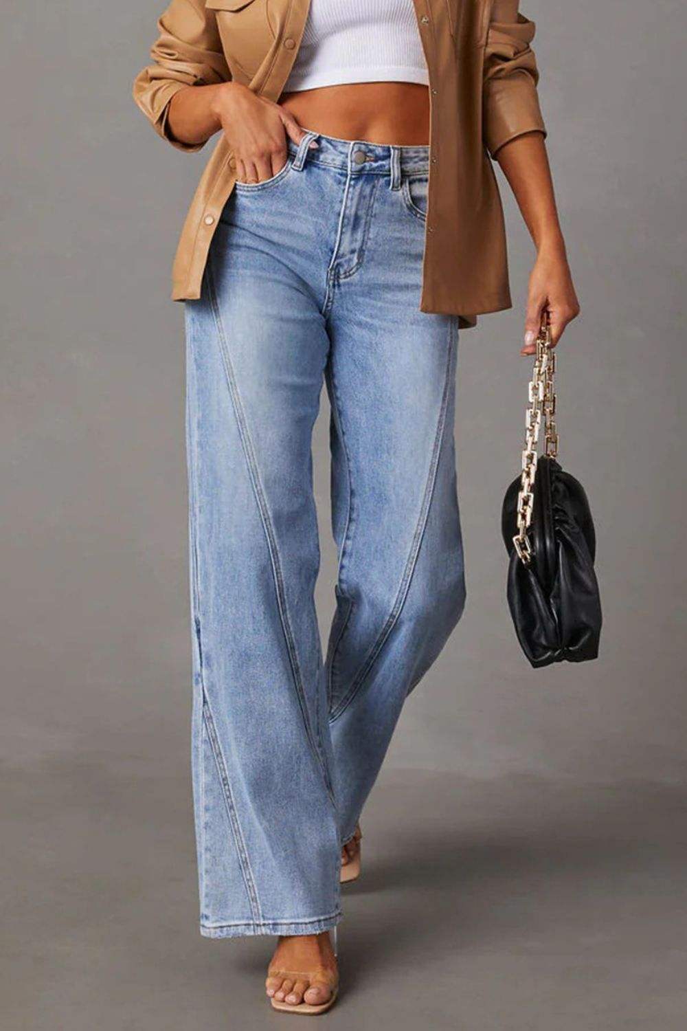 High Waist Straight Jeans with Pockets - Trendsi - Flyclothing LLC