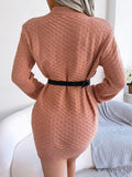 Round Neck Long Sleeve Mini Sweater Dress - Trendsi