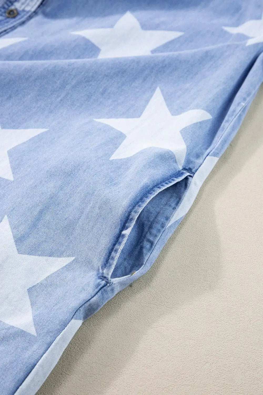 Raw Hem Star Short Sleeve Denim Dress - Trendsi - Flyclothing LLC