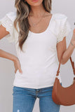 Eyelet Ruffle Sleeve Slim Top - Trendsi - Flyclothing LLC
