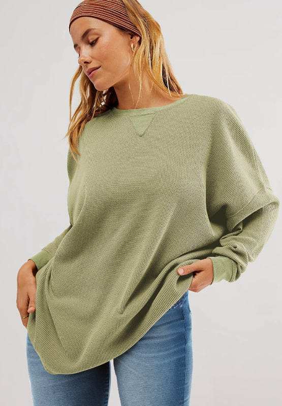Round Neck Long Sleeve Sweatshirt - Trendsi - Flyclothing LLC